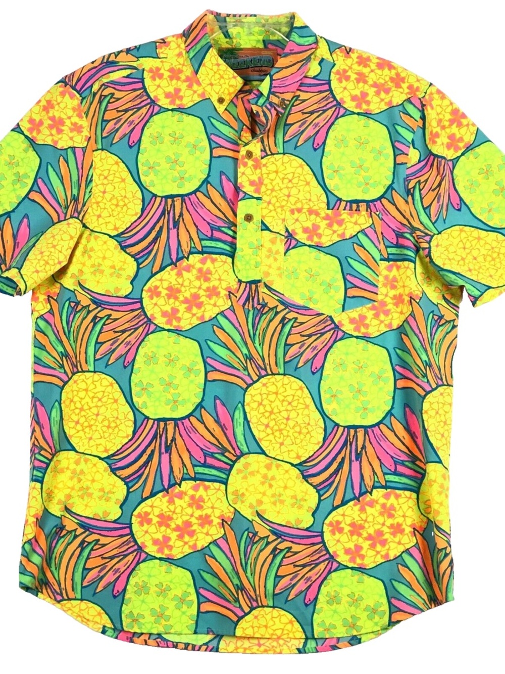 Chubbies Weekend Pineapple Button Down Polo Stretch Pullover Shirt Neon Men’s